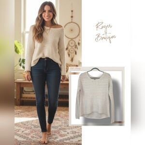 🌿Old Navy Womens Medium Cotton Blend Knit High-Low Sweater in Ivory-Ador